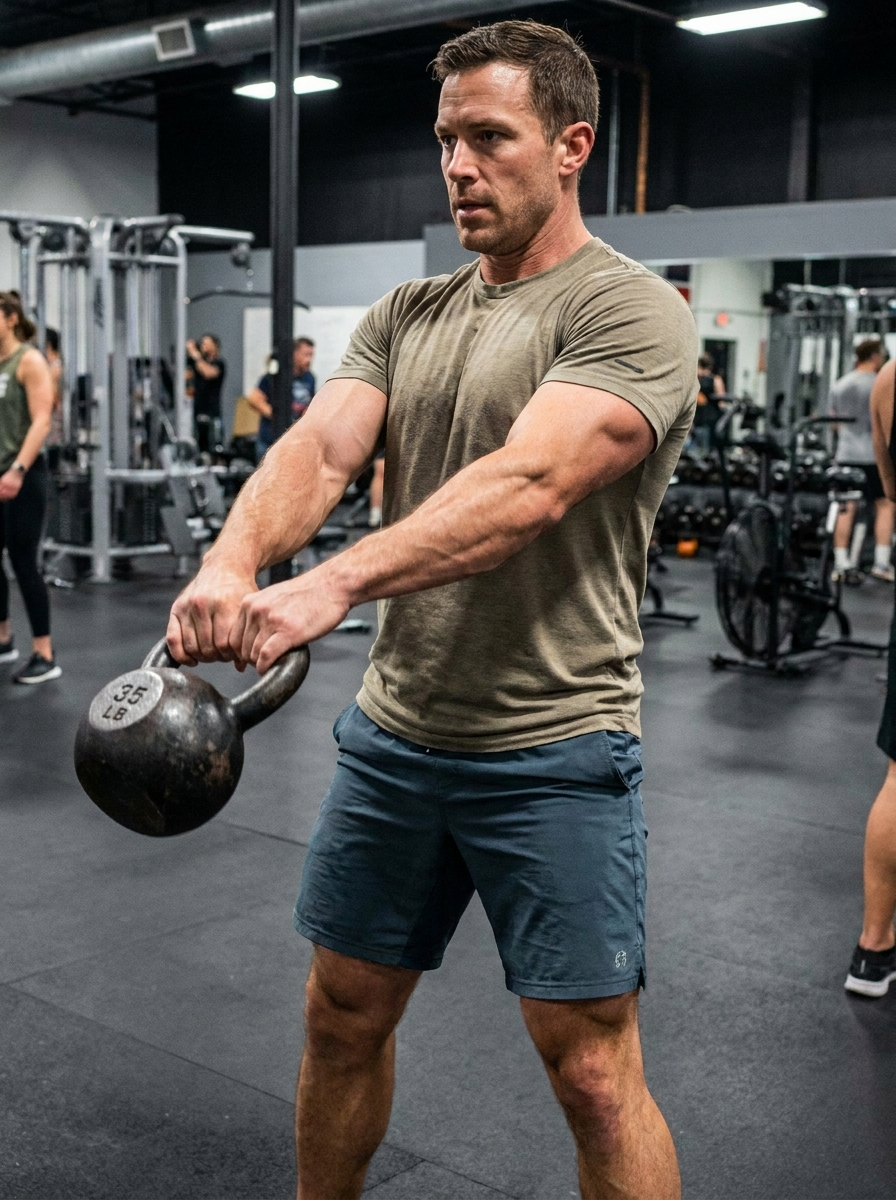 Man training with a kettlebell